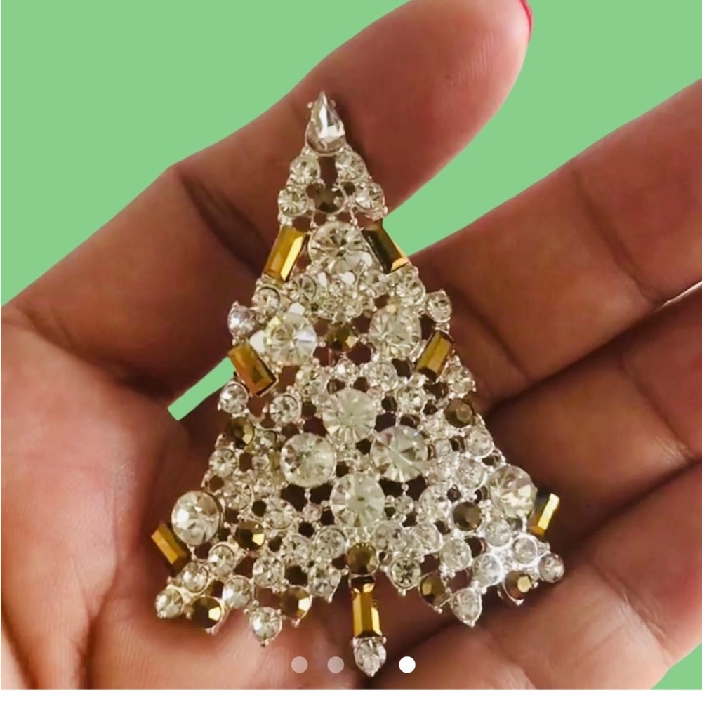 Silver and gold Christmas Tree Brooch - Picture 6 of 7